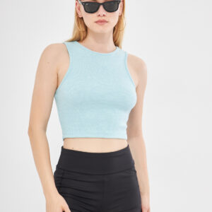Anny Sleeveless High Neck Cotton Crop Top In Blue Melange - Brand: Evable - Women & Kids, Baby Clothes Wholesale - TheBS Women
