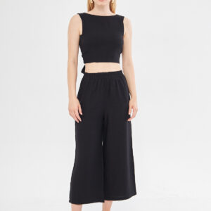 Comfy Short Wide Leg Pull On Trouser With Linen In - Brand: Evable - Women & Kids, Baby Clothes Wholesale - TheBS Women