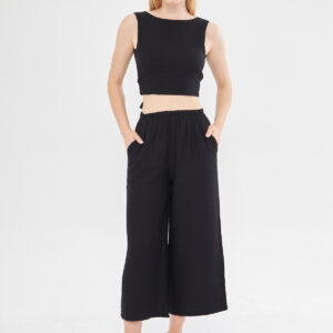 Comfy Short Wide Leg Pull On Trouser With Linen In - Brand: Evable - Women & Kids, Baby Clothes Wholesale - TheBS Women