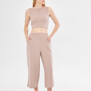 Comfy Short Wide Leg Pull On Trouser With Linen In - Brand: Evable - Women & Kids, Baby Clothes Wholesale - TheBS Women