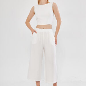 Comfy Short Wide Leg Pull On Trouser With Linen In - Brand: Evable - Women & Kids, Baby Clothes Wholesale - TheBS Women