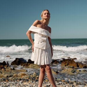 Pleated Linen Mini Skirt White - Brand: Juste - Women & Kids, Baby Clothes Wholesale - TheBS Women