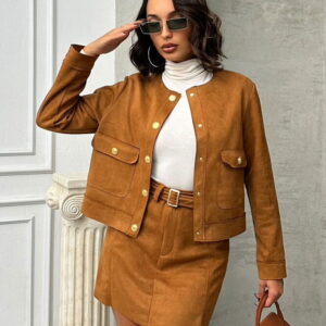 Tan Suede Pocket Wholesale Jacket - Brand: Topshow - Women & Kids, Baby Clothes Wholesale - TheBS Women