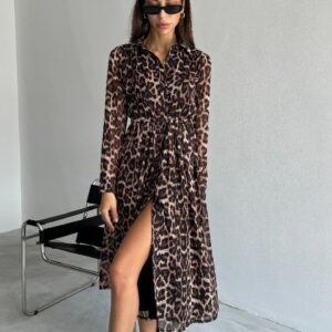 Leopard Pattern Shirt Dress - Brand: Cream Rouge - Women & Kids, Baby Clothes Wholesale - TheBS Women