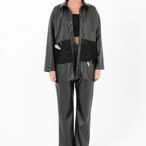 Women's Mesh Detailed Leather Shirt - Brand: SOUL - Women & Kids, Baby Clothes Wholesale - TheBS Women