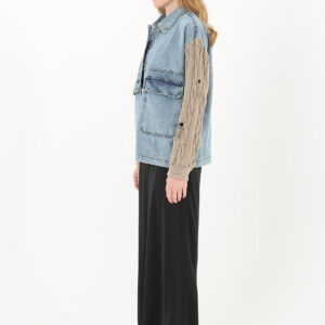 Women's Knitted Sleeve Detailed Denim Jacket - Brand: SOUL - Women & Kids, Baby Clothes Wholesale - TheBS Women