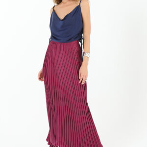 Pleated Long Satin Skirt - Plum - Brand: SOUL - Women & Kids, Baby Clothes Wholesale - TheBS Women