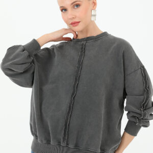 Distressed Sweatshirt With Stitching Details - Anthracite - Brand: SOUL - Women & Kids, Baby Clothes Wholesale - TheBS Women