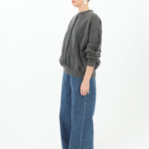 Distressed Sweatshirt With Stitching Details - Anthracite - Brand: SOUL - Women & Kids, Baby Clothes Wholesale - TheBS Women