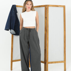 Wide Leg Trousers With Denim Back And Knitwear Front - Anthracite & Blue - Brand: SOUL - Women & Kids, Baby Clothes Wholesale - TheBS Women
