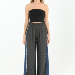 Wide Leg Trousers With Denim Side Detail -& Blue - Brand: SOUL - Women & Kids, Baby Clothes Wholesale - TheBS Women
