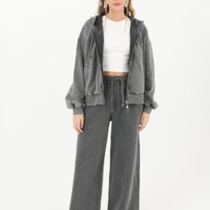 Elastic Waist Wide Leg Distressed Trousers - Anthracite - Brand: SOUL - Women & Kids, Baby Clothes Wholesale - TheBS Women