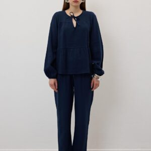 Mueslin Salaş Elastic Waist Women's Pants Navy - Brand: Levure - Women & Kids, Baby Clothes Wholesale - TheBS Women