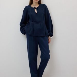 Mueslin Salaş Elastic Waist Women's Pants Navy - Brand: Levure - Women & Kids, Baby Clothes Wholesale - TheBS Women