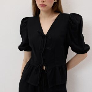Front Tie Sleeve Elastic Mueslin Blouse - Brand: Levure - Women & Kids, Baby Clothes Wholesale - TheBS Women
