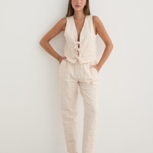 Women's Waist Cord Detail Patterned Quilted Trousers - Brand: Levure - Women & Kids, Baby Clothes Wholesale - TheBS Women