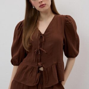 Front Tie Sleeve Elastic Mueslin Blouse - Brand: Levure - Women & Kids, Baby Clothes Wholesale - TheBS Women