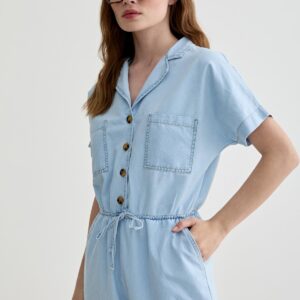 Pocket Detailed Long Jeans Jumpsuit - Blue - Brand: Levure - Women & Kids, Baby Clothes Wholesale - TheBS Women