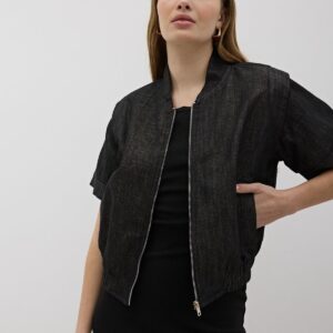 Shoulder Wadding Front Zipper Jacket Black - Brand: Levure - Women & Kids, Baby Clothes Wholesale - TheBS Women