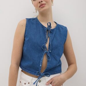Front Tie Sleeveless Denim Vest Dark Blue - Brand: Levure - Women & Kids, Baby Clothes Wholesale - TheBS Women