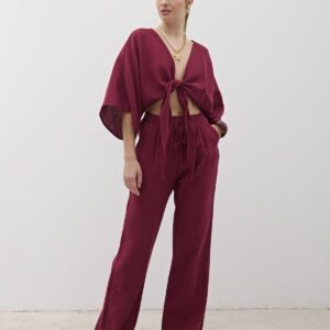 Mueslin Salaş Women's Pants Burgundy - Brand: Levure - Women & Kids, Baby Clothes Wholesale - TheBS Women