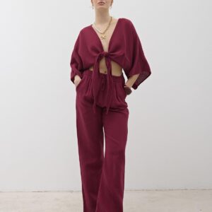 Mueslin Salaş Women's Pants Burgundy - Brand: Levure - Women & Kids, Baby Clothes Wholesale - TheBS Women