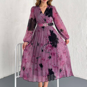 Double Breasted Collar Chiffon Dress With Belt - Brand: Mode Roy - Women & Kids, Baby Clothes Wholesale - TheBS Women