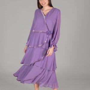 V Neck Multi Chiffon Dress - Dark - Brand: GUMANIZE - Women & Kids, Baby Clothes Wholesale - TheBS Women