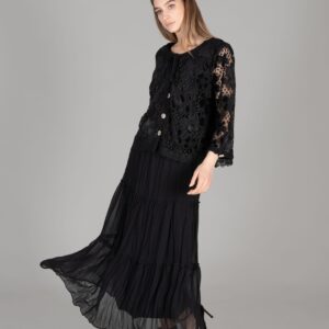Round Neck Embroidered Velvet Jacket Chiffon Skirt - Black - Brand: GUMANIZE - Women & Kids, Baby Clothes Wholesale - TheBS Women