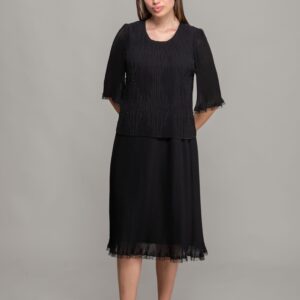 Round Neck Pleated Chiffon Dress - Brand: GUMANIZE - Women & Kids, Baby Clothes Wholesale - TheBS Women
