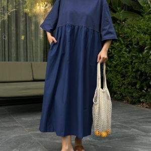 Navy Blue Top Combed Hem Knit Oversize Long Dress 27258 - Brand: First Angels - Women & Kids, Baby Clothes Wholesale - TheBS Women