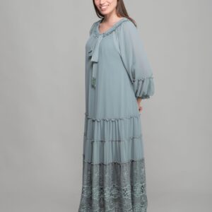 Round Neck Ruffle Chiffon Dress - Cagla Green - Brand: GUMANIZE - Women & Kids, Baby Clothes Wholesale - TheBS Women