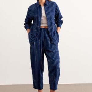 Elastic Waist Striped Long Pants Navy - Brand: Levure - Women & Kids, Baby Clothes Wholesale - TheBS Women