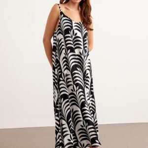Long Dress With Sleeves Straps Black-white - Brand: Levure - Women & Kids, Baby Clothes Wholesale - TheBS Women