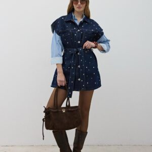 Waist Belt Front Buttoned Denim Vest Rins Wash - Navy - Brand: Levure - Women & Kids, Baby Clothes Wholesale - TheBS Women