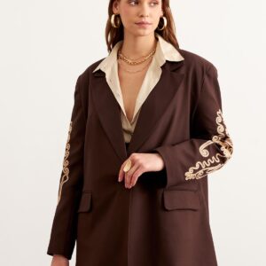 Sleeve Embroidery Detailed Wadding Jacket Brown - Brand: Levure - Women & Kids, Baby Clothes Wholesale - TheBS Women