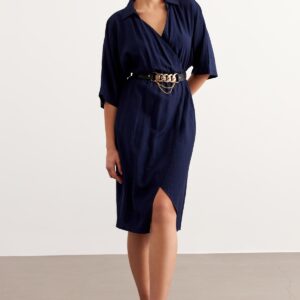 Elastic Waist Belt Dress Navy Blue - Brand: Levure - Women & Kids, Baby Clothes Wholesale - TheBS Women