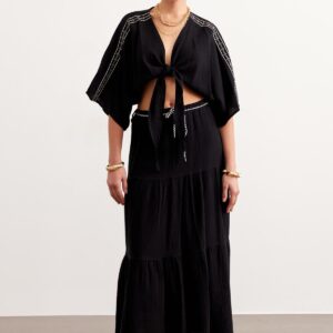 Shoulder Embroidery Detailed Tie Waist Shirt - Brand: Levure - Women & Kids, Baby Clothes Wholesale - TheBS Women