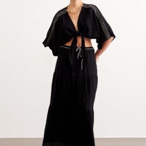 Shoulder Embroidery Detailed Tie Waist Shirt - Brand: Levure - Women & Kids, Baby Clothes Wholesale - TheBS Women