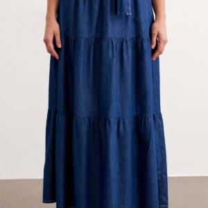 Belted Long Denim Skirt Rins Wash - Blue - Brand: Levure - Women & Kids, Baby Clothes Wholesale - TheBS Women