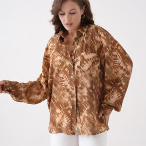 Coffee Tie Dye Pattern Modal Fabric Oversize Shirt 29188 - Brand: First Angels - Women & Kids, Baby Clothes Wholesale - TheBS Women