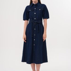 Snap Button Detailed Waist Belted Dress Rins Wash - Brand: Levure - Women & Kids, Baby Clothes Wholesale - TheBS Women