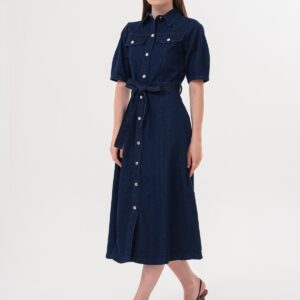 Snap Button Detailed Waist Belted Dress Rins Wash - Brand: Levure - Women & Kids, Baby Clothes Wholesale - TheBS Women