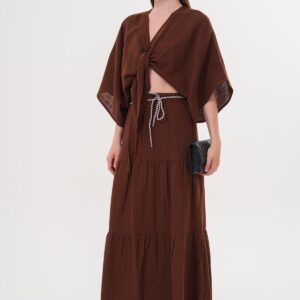 Elastic Waist And Cord Detailed Long Skirt - Brand: Levure - Women & Kids, Baby Clothes Wholesale - TheBS Women