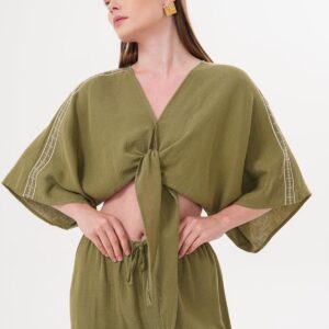 Shoulder Embroidery Detailed Tie Waist Shirt - Brand: Levure - Women & Kids, Baby Clothes Wholesale - TheBS Women