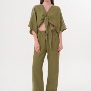 Shoulder Embroidery Detailed Tie Waist Shirt - Brand: Levure - Women & Kids, Baby Clothes Wholesale - TheBS Women