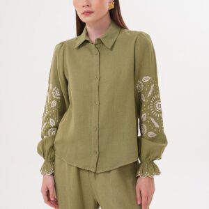 Sleeve Embroidery Detailed Front Buttoned Shirt - Brand: Levure - Women & Kids, Baby Clothes Wholesale - TheBS Women