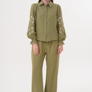 Sleeve Embroidery Detailed Front Buttoned Shirt - Brand: Levure - Women & Kids, Baby Clothes Wholesale - TheBS Women