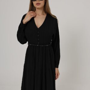 Half Button Front Long Sleeve Belted Dress - Brand: Reyon - Women & Kids, Baby Clothes Wholesale - TheBS Women