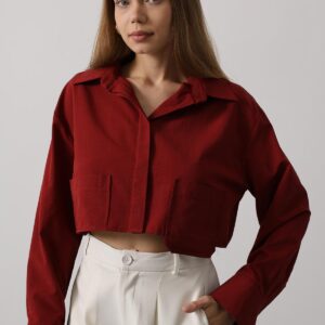 Short Size Double Pocket Shirt - Burgundy - Brand: Reyon - Women & Kids, Baby Clothes Wholesale - TheBS Women